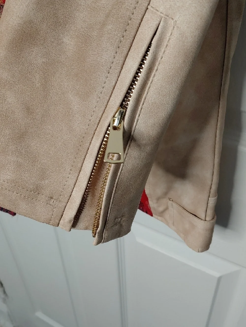 Beige Racing Graphic Leather Jacket - Picture 6 of 12